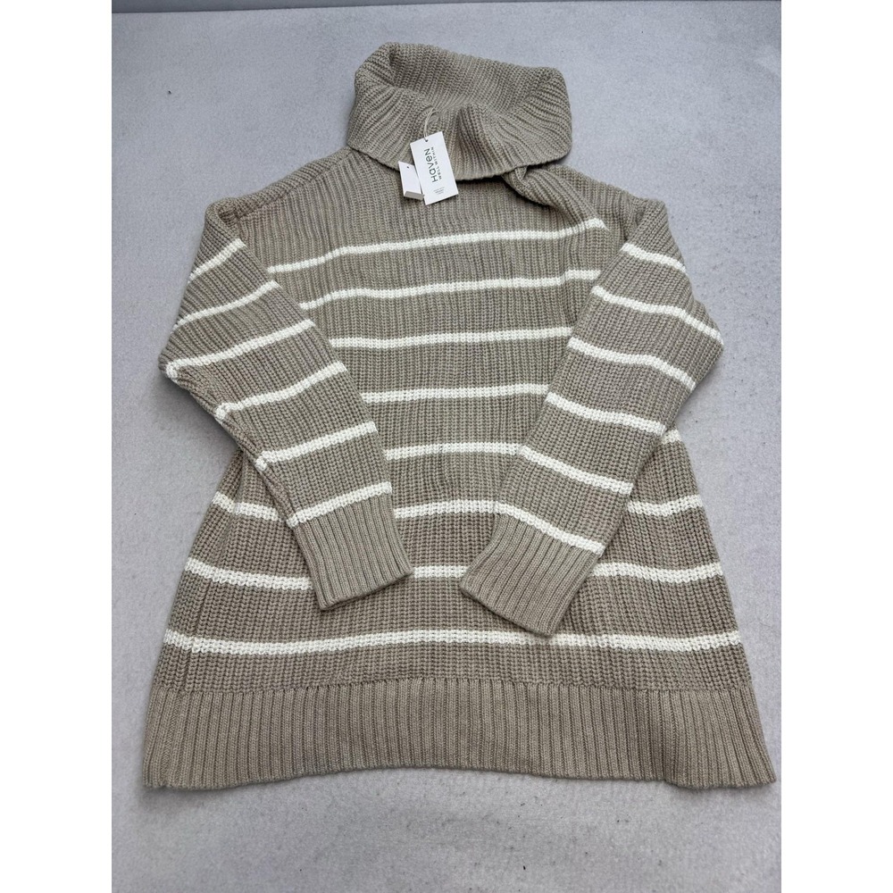 Haven Well Within Sweater Tunic Womens XL Beige Stripe Cotton Turtleneck Knit